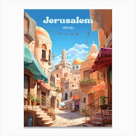 Jerusalem Israel Strertview Travel Illustration Canvas Print