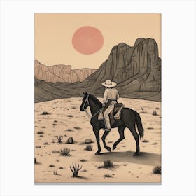 Cowbow Riding A Horse In The Desert 2 Canvas Print