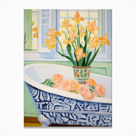 A Bathtube Full Of Daffodil In A Bathroom 4 Canvas Print