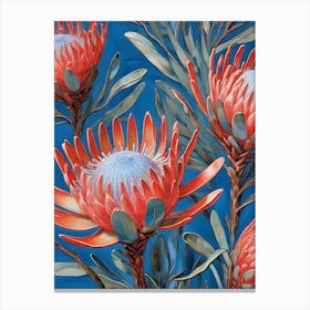 Proteas Painted On Blue Art Print Canvas Print