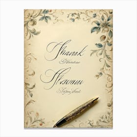 Calligraphy Of An Elegant Thank You Note Swirling And Flourishing Script Positioned Centrally On (2) Canvas Print