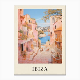 Ibiza Spain 4 Vintage Pink Travel Illustration Poster Canvas Print