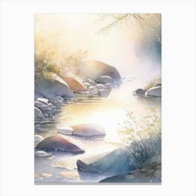 Water Over Stones In Sunlight Water Landscapes Waterscape Gouache 1 Canvas Print
