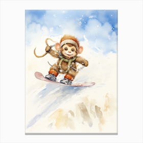 Monkey Painting Snow Boarding Watercolour 2 Canvas Print