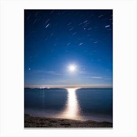 Full Moon Casting A Serene Glow Over A Tranquil Sea Horizon Seamlessly Blending With A Tapestry Of 1 Canvas Print