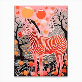 Linocut Pink & Red Inspired Zebra 6 Canvas Print