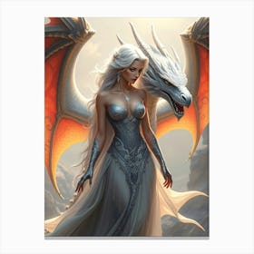 Dragon And A Fantasy Woman Canvas Print