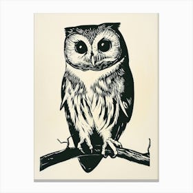 Northern Saw Whet Owl Linocut Blockprint 3 Canvas Print