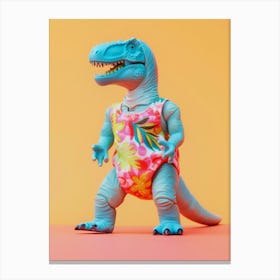 Pastel Toy Dinosaur In 80s Clothes 4 Canvas Print