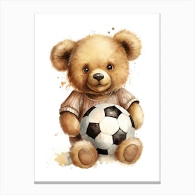 Football Soccer Ball Teddy Bear Painting Watercolour 2 Canvas Print