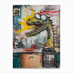 Abstract Graffiti Dinosaur In The Kitchen 1 Canvas Print