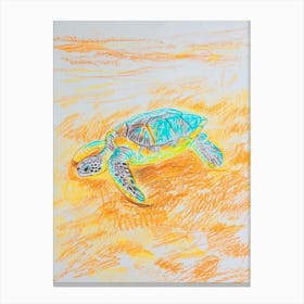 Sea Turtle On The Beach Crayon Doodle 2 Canvas Print