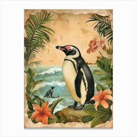 Adlie Penguin Paradise Harbor Vintage Botanical Painting 4 Canvas Print
