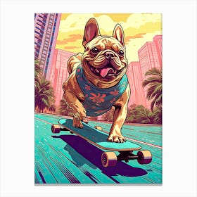 French Bulldog Dog Skateboarding Illustration 1 Canvas Print