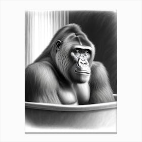 Gorilla In Bath Tub Gorillas Greyscale Sketch 1 Canvas Print