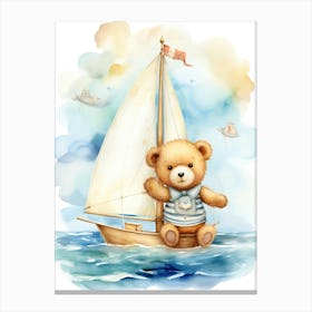 Sailing Teddy Bear Painting Watercolour 3 Canvas Print