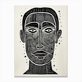 Wavy Lines Linocut Inspired Portrait 4 Canvas Print