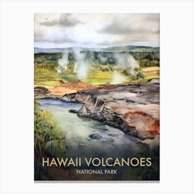 Hawaii Volcanoes National Park Watercolour Vintage Travel Poster 1 Canvas Print