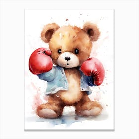 Boxing Teddy Bear Painting Watercolour 3 Canvas Print