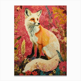 Floral Animal Painting Arctic Fox 4 Canvas Print