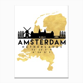 Amsterdam Netherlands Silhouette City Skyline Map Canvas Print