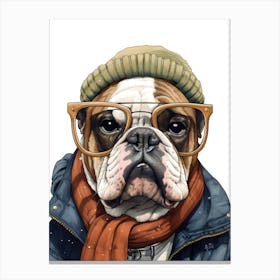 English Bulldog Dog Wearing Glasses Canvas Print