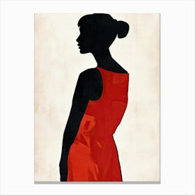 Silhouette Of A Woman In Red Dress, Minimalism Canvas Print