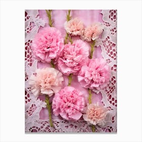 Pink Carnations On Lace 3 Canvas Print