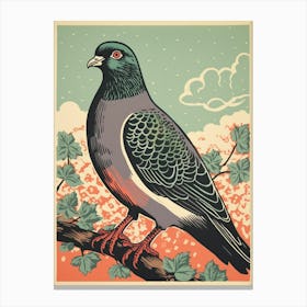 Vintage Bird Linocut Pigeon 2 Canvas Print