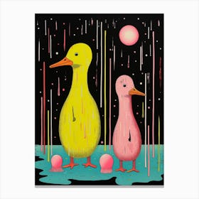 Cute Illustration Of Pink & Yellow Ducklings Canvas Print