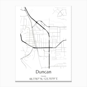 Duncan,Canada Minimalist Map Canvas Print