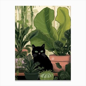 Black Cat And House Plants 8 Canvas Print