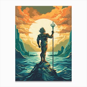  A Retro Poster Of Poseidon Holding A Trident 15 Canvas Print