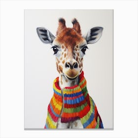 Baby Animal Wearing Sweater Giraffe Canvas Print