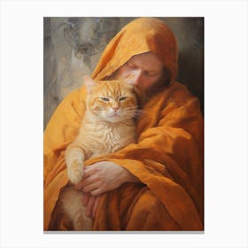 Monk Holding A Cat 4 Canvas Print