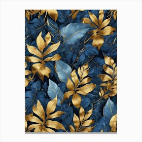Blue And Gold Tropical Leaves Art Print 2 Canvas Print