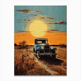 Old Car At Sunset Canvas Print