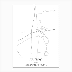 Surany,Slovakia Minimalist Map Canvas Print