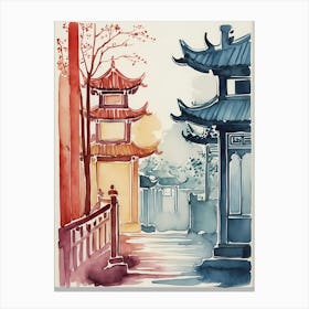 Watercolor Of Chinese Pagoda 2 Canvas Print