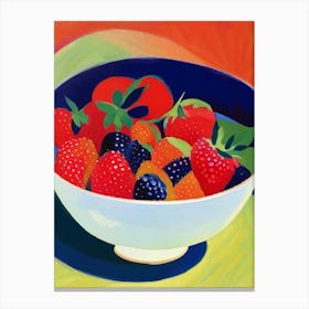 Bowl Of Strawberries, Fruit, Colourful Brushstroke Painting Canvas Print