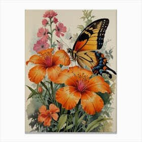 Butterfly On Flowers Canvas Print