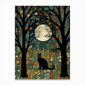 Cat In The Moonlight Style William Morris 10 Canvas Print