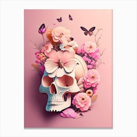 Skull With Butterfly 2 Motifs Pink Vintage Floral Canvas Print