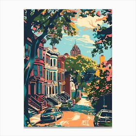 Belmont New York Colourful Silkscreen Illustration 1 Canvas Print