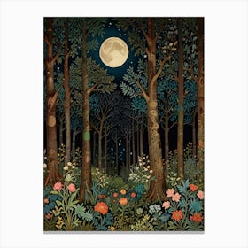 Forest At Night Style William Morris Canvas Print