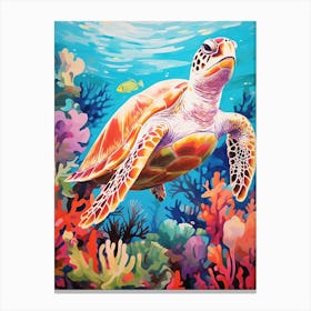 Vivid Pastel Turtle With Aquatic Plants 3 Canvas Print
