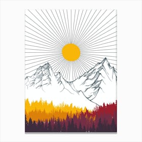 Autumn Mountain Landscape With Sun Canvas Print