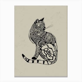 Cat Linocut Style 1 Canvas Print