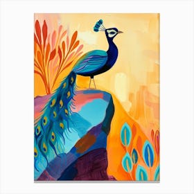 Peacock On A Cliff At Sunset Canvas Print