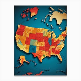 An Intricately Laid Out Vector Map Showcasing The American Commonwealth States Highlighting The Geo (7) Canvas Print